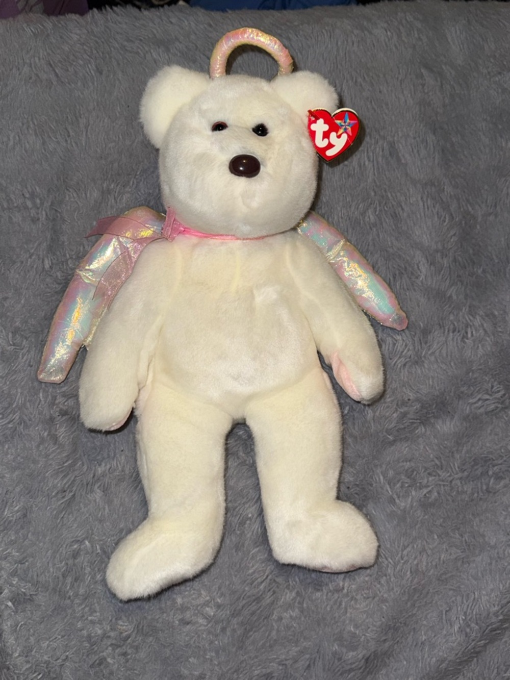 1999 Ty Cream Angel Bear with Iridescent Pink Wings